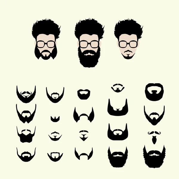 Conjunto vectorial de corte de pelo estilo hipster, gafas, barba, bigote — Vector de stock