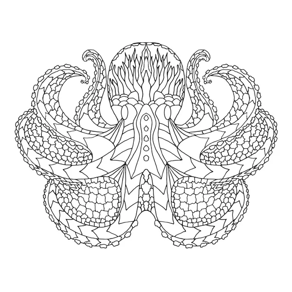 Pulpo. Ilustración vectorial con patrones étnicos. Africanos, indios, tótem, tribales, zentangle design — Vector de stock