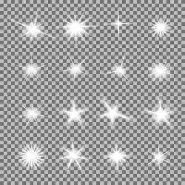 Parlayan ışık patlamaları sparkles şeffaf arka plan ile vektör kümesi