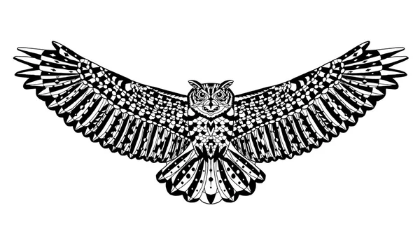 Oiseau aigle hibou. Des animaux. Doodle dessiné à la main. Illustration vectorielle à motifs ethniques — Image vectorielle