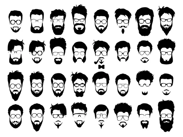 Ensemble vectoriel de coupe de cheveux de style hipster, lunettes, barbe, moustache — Image vectorielle