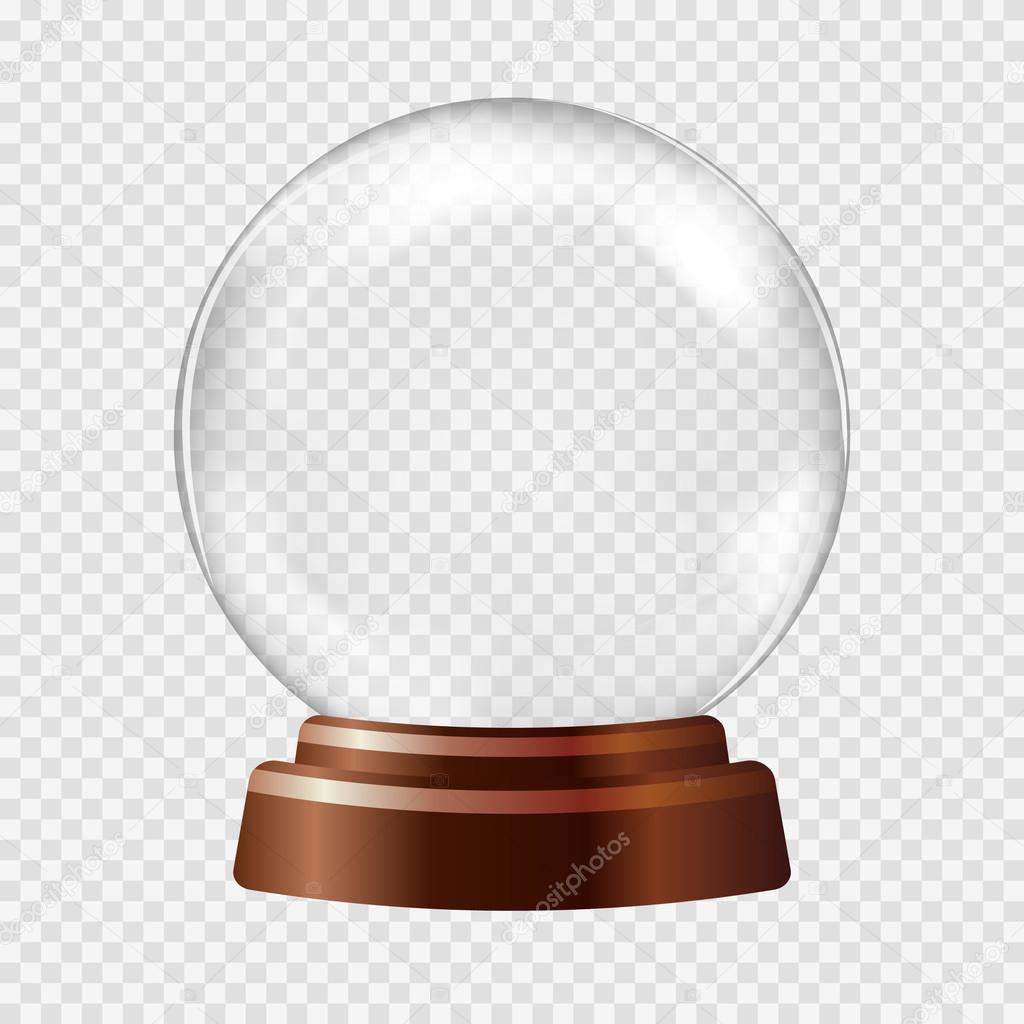 Snow globe. Big white transparent glass sphere on a stand with glares