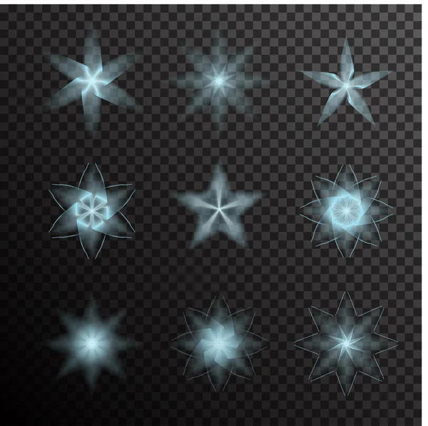 Vector set of glowing light bursts on black — 스톡 벡터