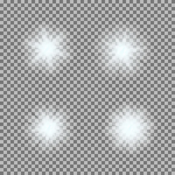 Vector set of glowing light bursts on grey white — Stock Vector