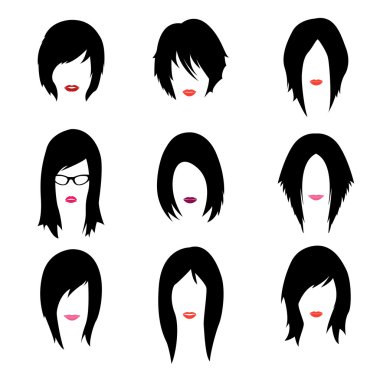 Vector set of woman hipster style haircut, glasses and lips