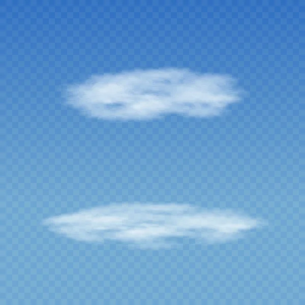 Set awan putih transparan yang realistis pada latar langit biru kotak-kotak - Stok Vektor