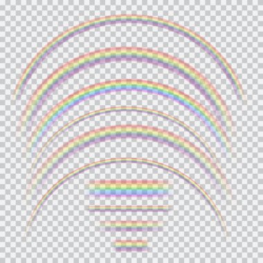 Vector set of different realistic transparent rainbows
