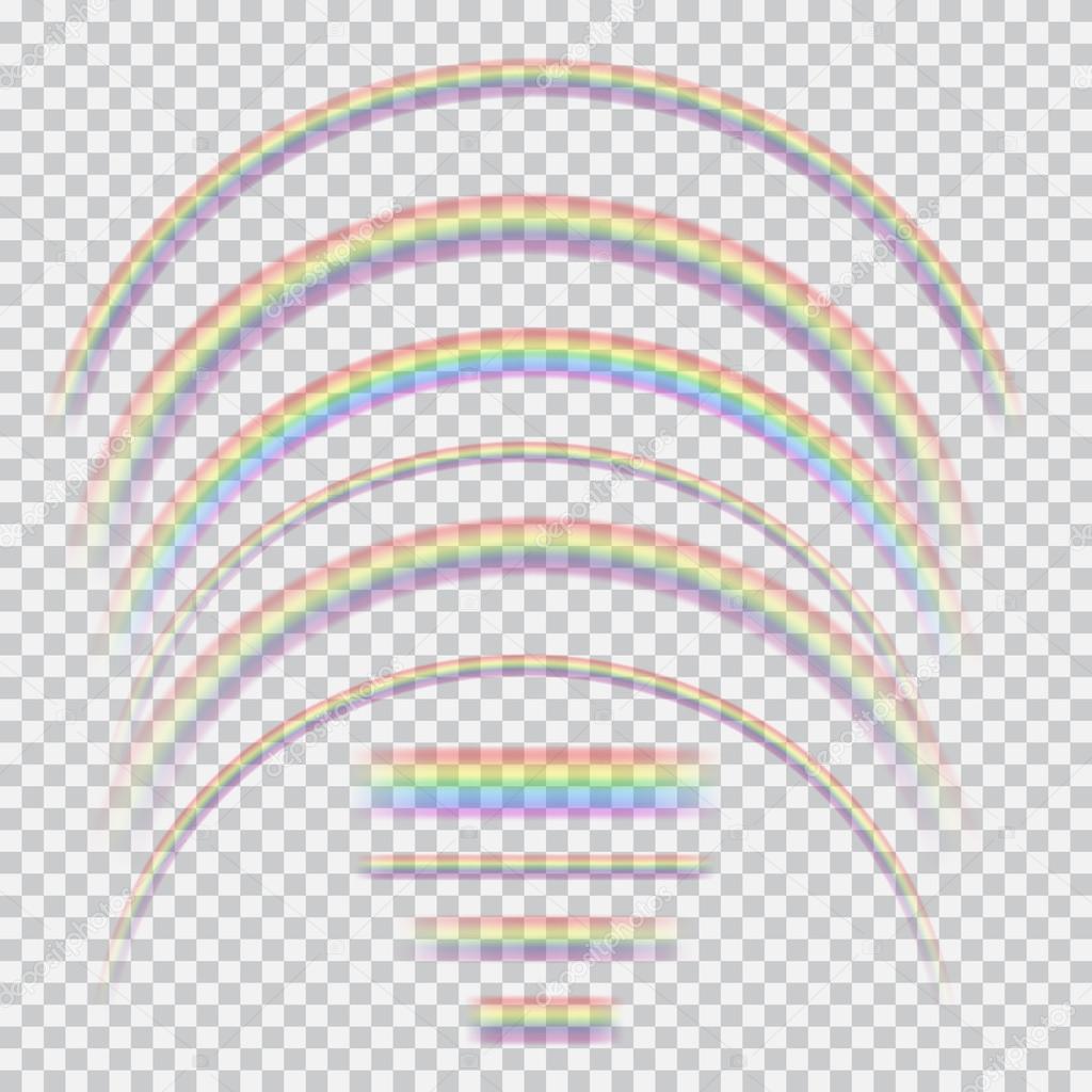 Vector set of different realistic transparent rainbows