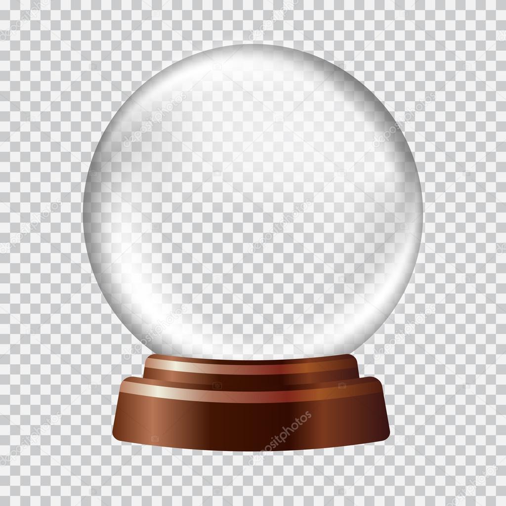 Snow globe. Big white transparent glass sphere on a stand with glares and highlights