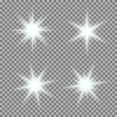Vector set of glowing light bursts with sparkles on transparent background clipart