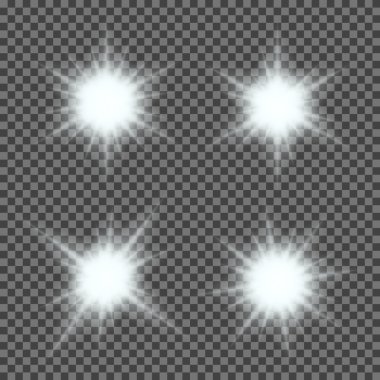 Parlayan ışık patlamaları sparkles şeffaf arka plan ile vektör kümesi