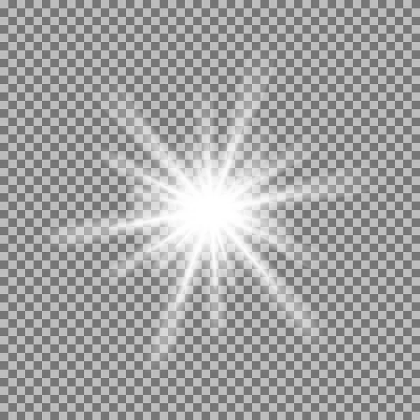 Conjunto vetorial de explosões de luz brilhante com brilhos sobre fundo transparente — Vetor de Stock