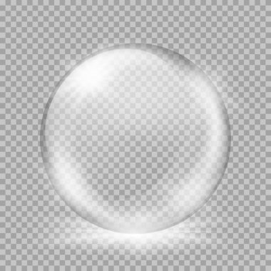 Snow globe. Big white transparent glass sphere with glares and highlights clipart