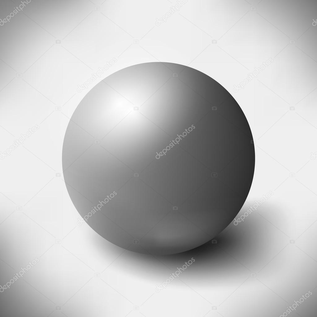 Big glass sphere with transparent glares and highlights on grey background