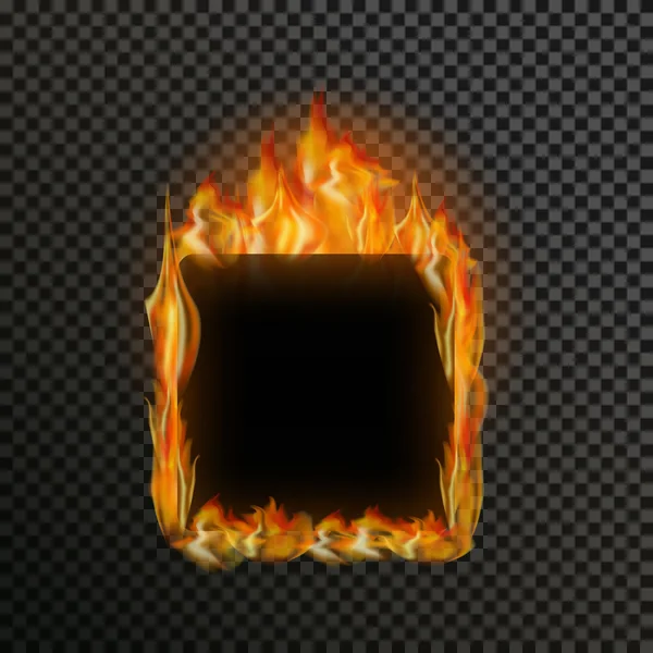 Conjunto de llamas de fuego transparentes realistas sobre un fondo de rejilla blanco negro a cuadros — Vector de stock