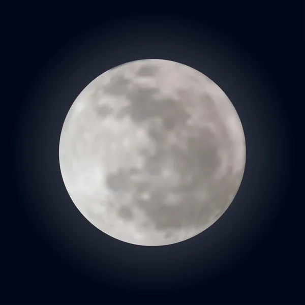 Luna llena brillante realista en el cielo azul oscuro — Vector de stock