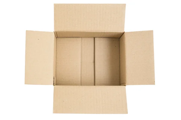 Isolated open brown box made from cardboard — Stock Photo, Image