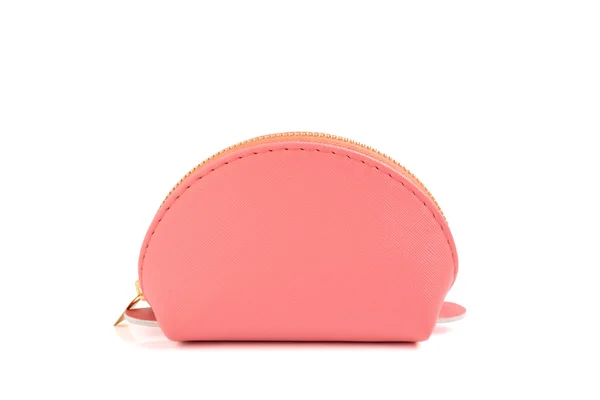 Isolated women pink cosmetic round bag on white background — Stock Photo, Image