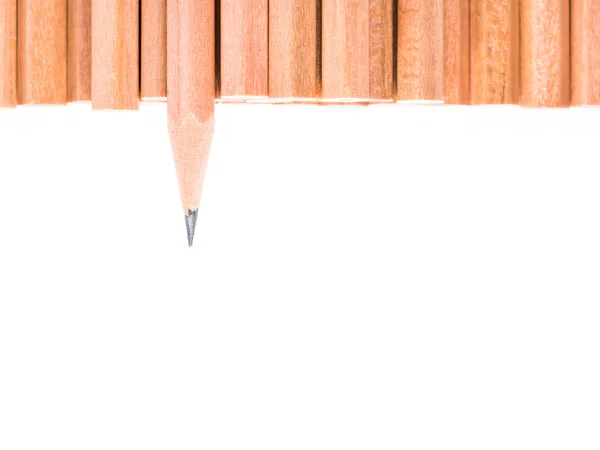 Isolated sharp pencil stand out of other brown pencils — Stock Photo, Image