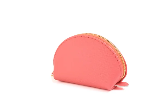 Isolierte Frauen rosa kosmetische runde Tasche auf weißem Hintergrund — Stockfoto