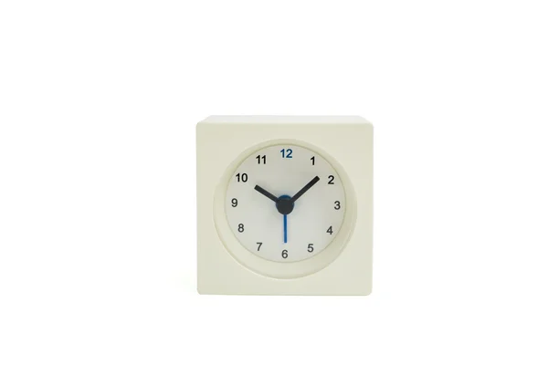 Isolated white square alarm clock on white background — Stock Photo, Image