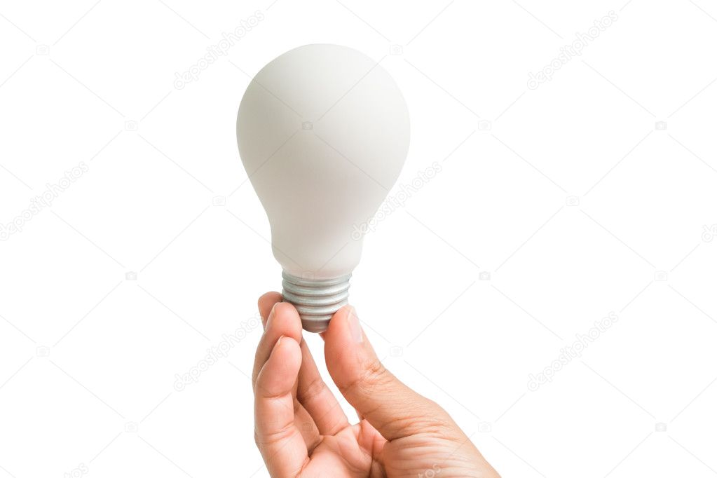 Woman hand hold a white light bulb - concept and idea - isolated