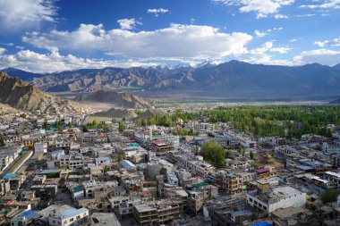 Leh Ladakh Gökyüzü Manzarası Leh Sarayı 'ndan Leh, Jammu Kaşmir / Hindistan 08 03 2019