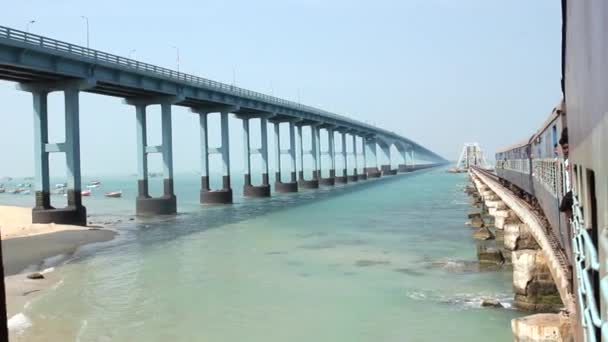 Ponte Pamban Primeira Ponte Marítima Índia Mais Longa Ponte Marítima — Vídeo de Stock