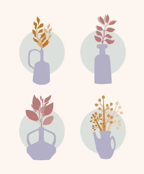 Set di vasi astratti minimalisti con piante — Vettoriale Stock
