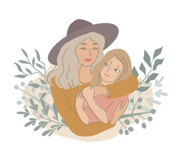 Mother hugging daughter — Stock Vector