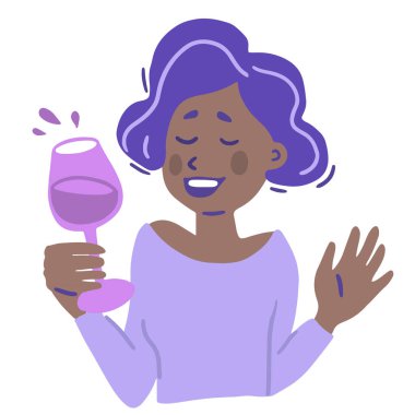 Çizgi film kadın karakteri elinde bir bardak şarapla