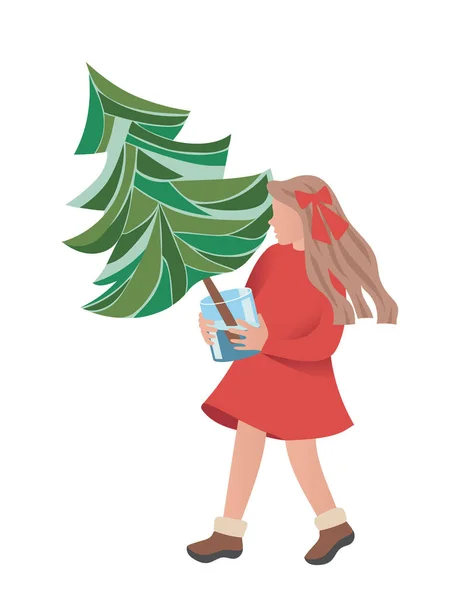 Dívka s vánoční stromeček — Stockový vektor