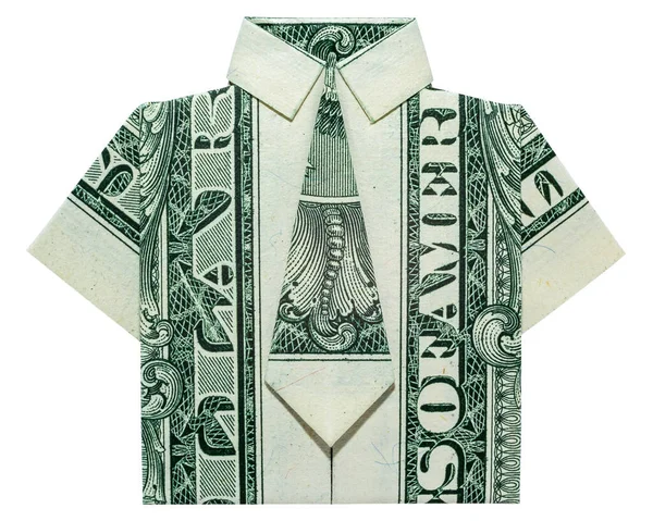 ネクタイ付きマネー折り紙シャツ白地に1ドル札が孤立 — ストック写真
