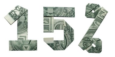 % 15 Satılık İşaret Kolajı Para Origami Beyaz Arkaplan 'da 3 Gerçek Dolar ile Kapalı