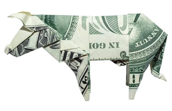 Denaro Origami Profilo Vista Cow Lato Sinistro Piegato Con Real — Foto Stock
