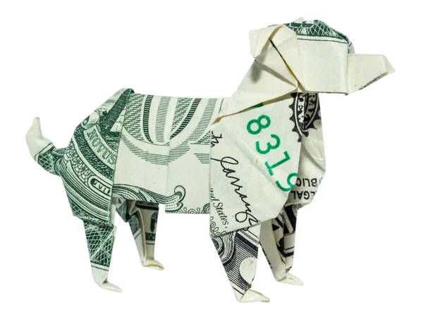 Denaro Origami Australian Shepherd Dog Piegato Con Dollaro Reale Bill — Foto Stock