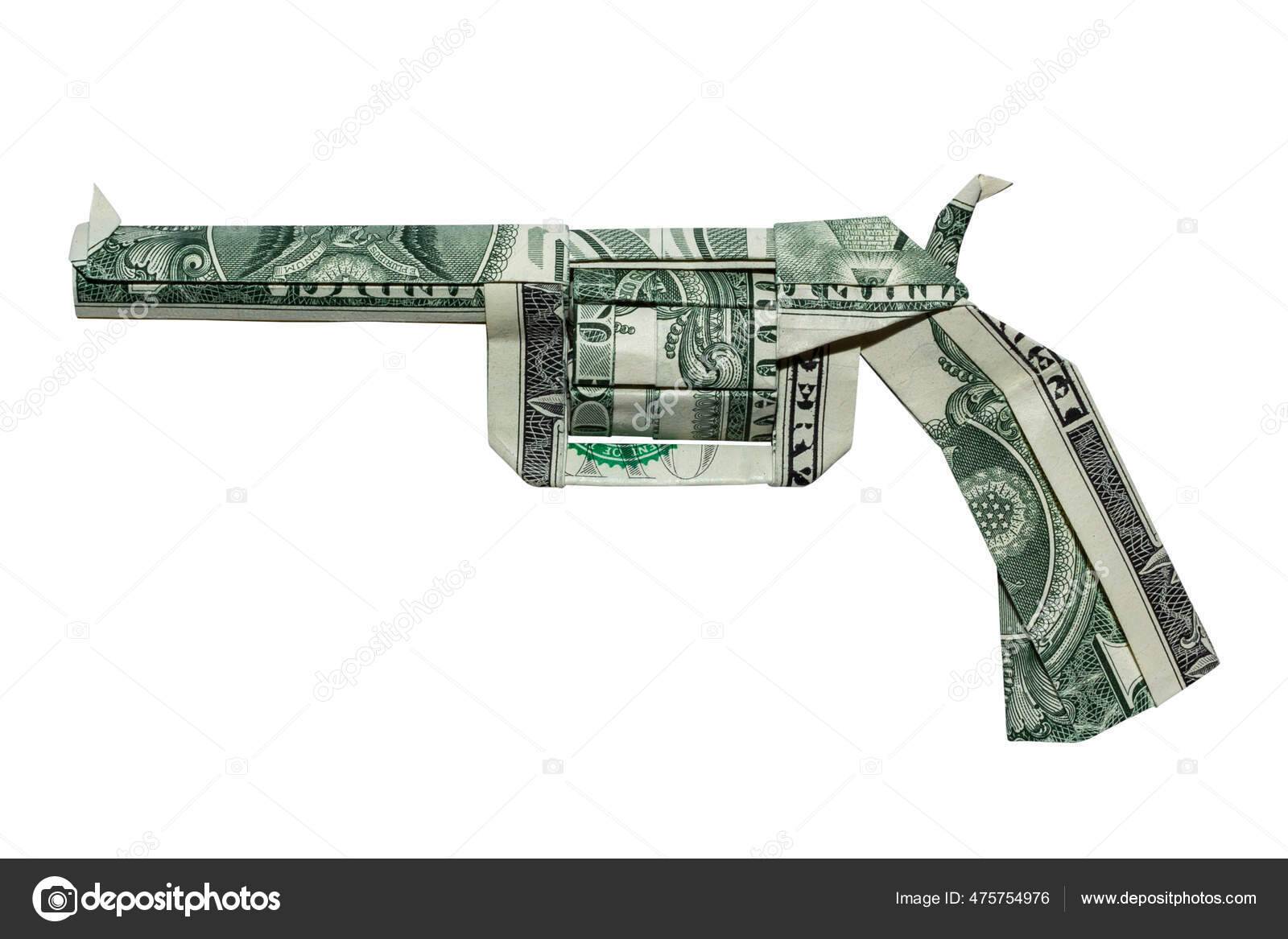 Money Origami Revolver Gun Folded Real One Dollar Bills Isolated Stock  Photo by ©spirit2 475754976