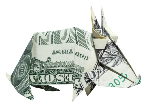 Denaro Origami Bunny Coniglio Piegato Con Dollaro Reale Bill Isolato — Foto Stock