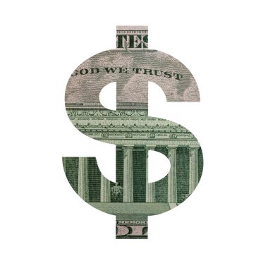 Beyaz Arkaplanda İzole Edilmiş Gerçek 5 Dolarlık Banknotlu ABD Doları İşaret Simgesi