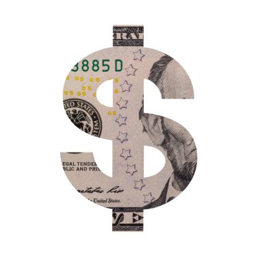 Beyaz Arkaplanda İzole Edilmiş Gerçek 5 Dolarlık Banknotlu ABD Doları İmza Simgesi Simgesi