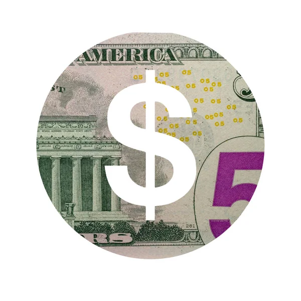 Доларова Ікона Реальною Структурою Банкнот Зворотних Доларів Ізольованою Білому Фоні — стокове фото