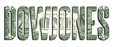 DOWJONES Kelime 1 ABD Doları Banknote Para dokusu Beyaz Arkaplanda