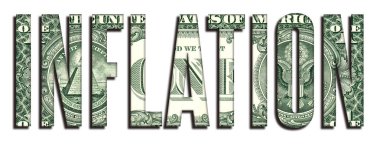 INFLATION kavramı Sözcük 1 ABD Doları Banknote Para dokusu Beyaz Arkaplanda