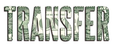 TRANSFER kavramı Sözcük 1 ABD Doları Banknote Para dokusu Beyaz Arkaplanda