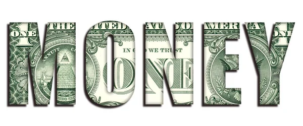 Money Concept Word Доларові Банкноти Грошова Текстура Білому Тлі — стокове фото