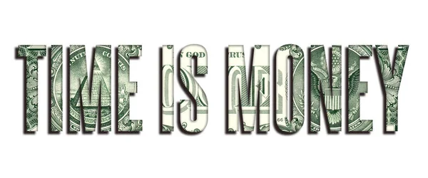 Time Money Concept Word Доларова Банкнота Грошова Текстура Білому Тлі — стокове фото