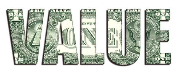Value Concept Word Dolar Amerykański Banknot Pieniądze Tekstury Białym Tle — Zdjęcie stockowe