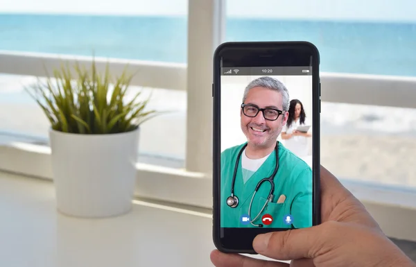 Smartphone video call to talk to doctor — Stock Photo, Image