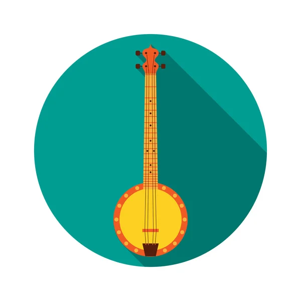 Banjo plat avec ombre. Illustration vectorielle. Instrument de musique Plat Stylisé avec Long Shadow. Élément design pour votre design . — Image vectorielle