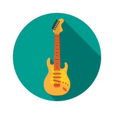 Gölge ile Düz Elektrik Gitar. Vektör İllüstrasyon. Müzik Aleti Düz Long Shadow ile Stilize. Tasarımınız için tasarım öğesi.